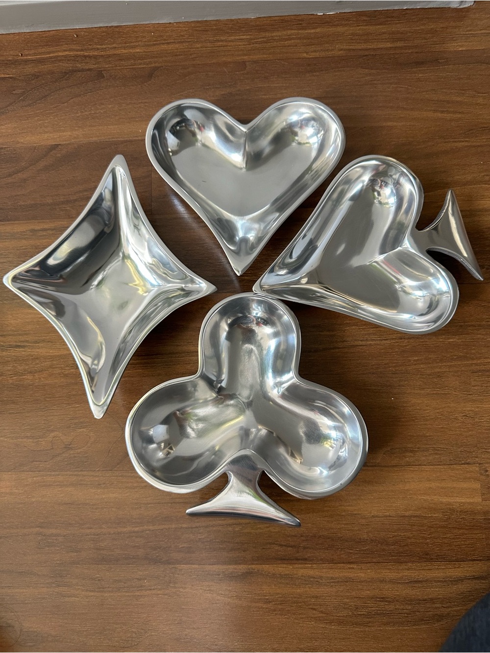 Vintage Set IHI Metalware Playing Card Suits Dishes Cast Aluminum Pewter Like